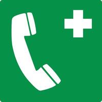 Green sign emergency telephone. Indicates the location a telephone or communication device intended for calling emergency services in the event an emergency. Iso 7010. vector