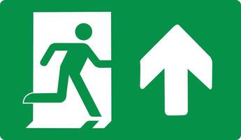 Green sign evacuation exit up. Designations location emergency evacuation exit. Quick and safe exit from a building or facility in case emergency. Direction a safe area. Iso 7010. Fire exit. vector
