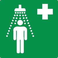 Green sign emergency shower. Location emergency shower, which is designed to quickly wash away hazardous substances, minimizing risks to health and life. Iso 7010. vector