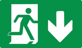 Green sign evacuation exit down. Designations location emergency evacuation exit. Quick and safe exit from a building or facility in case emergency. Direction a safe area. Iso 7010. Fire exit. vector