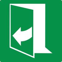 Green sign door opens towards you to the left. Designations the direction door opening in normal or emergency situations. The arrow pointing to the left shows the trajectory the door. Iso 7010. vector