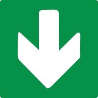 Green sign arrow down. Arrow pointing down. Shows the direction movement to the exit or shelter in an emergency. Movement down to the safety zone. Indicates the nearest safe point or exit. Iso 7010. vector
