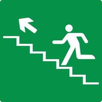 Green sign evacuation exit up steps. Designations location emergency evacuation exit. Quick and safe exit from a building or facility in case emergency. Direction a safe area. Iso 7010. Fire exit. vector