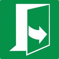 Green sign door opens towards you to the right. Designations the direction door opening in normal or emergency situations. Arrow pointing to the right shows the trajectory the door. Iso 7010. vector