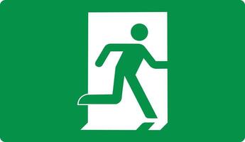 Green sign evacuation exit. Designations location emergency evacuation exit. Quick and safe exit from a building or facility in case emergency. Direction a safe area. Iso 7010. Fire exit. vector
