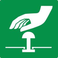 Green sign emergency stop button. Location the button intended for immediate stop equipment, mechanisms or processes in an emergency situation. Prevention threat to health and life people. Iso 7010. vector