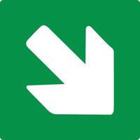 Green sign right arrow. Arrow pointing down to the right. Arrow 45 degrees. Direction movement to exit or shelter in an emergency. Movement to a safe area. Nearest safe point or exit. ISO 7010. vector