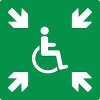 Green sign assembly point for people with disabilities. Designates a safe place where people with limited mobility can gather in an emergency while waiting for help to evacuate. Safety first. vector