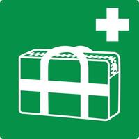 Green sign medical grab bag. Indicates the location a medical bag containing means for providing first medical aid in emergency situations. First aid means. Iso 7010. vector