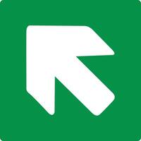 Green sign left arrow. Arrow pointing up to the left. Arrow 45 degrees. Direction of movement to exit or shelter in an emergency. Movement to a safe area. Nearest safe point or exit. ISO 7010. vector