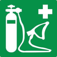 Green sign oxygen resuscitator. Indicates the location equipment for emergency oxygen resuscitation. Help for people experiencing oxygen deficiency. Iso 7010. First aid equipment. vector
