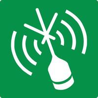 Green sign radio beacon indicating emergency situation. Indicates the location the emergency radio beacon. Transmission distress signal and coordinates in case emergency. Iso 7010. Timely assistance. vector