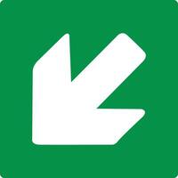 Green sign left arrow. Arrow pointing down to the left. Arrow 45 degrees. Direction of movement to exit or shelter in an emergency. Movement to a safe area. Nearest safe point or exit. ISO 7010. vector