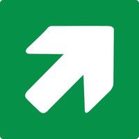 Green sign right arrow. Arrow pointing up to the right. Arrow 45 degrees. Direction movement to exit or shelter in an emergency. Movement to a safe area. Nearest safe point or exit. ISO 7010. vector