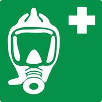 Green sign emergency escape breathing device. Location of emergency breathing mask. Safety equipment. Protection of face and respiratory tract in hazardous conditions. Safety symbol. Iso 7010. vector