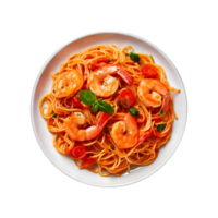 a plate of spaghetti with a piece of broccoli on it png