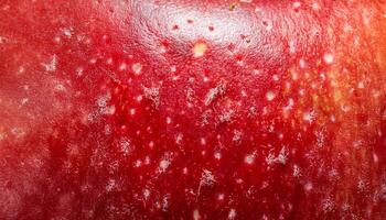 macro view of an apple peel highlighting smooth red surface with white speckles and subtle imperfections photo