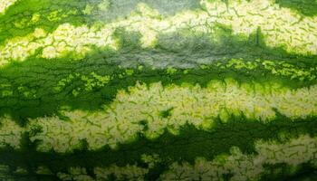 close-up of a watermelon rind with striped green and white patterns and textured surface photo