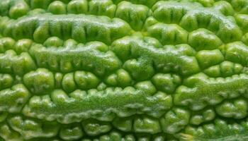 close-up of a bitter melon peel with knobby textured surface and vibrant green color showcasing its unique natural pattern photo