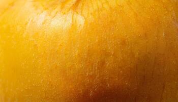 macro close-up of yellow apple peel with smooth shiny texture and visible lenticels photo