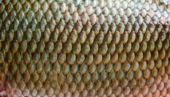 close-up of tilapia scales showcasing earthy brown and green tones with intricate textures in macro detail photo