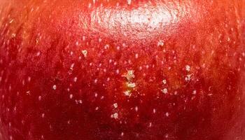 macro view of an apple peel highlighting smooth red surface with small white speckles photo