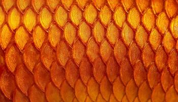 close-up of shimmering goldfish scales with vibrant orange and golden hues and intricate patterns photo