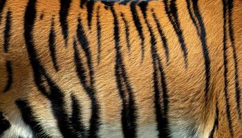 close-up texture of tiger fur with vivid orange and black stripes in a natural pattern photo