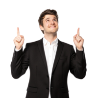 Smiling Businessman Pointing Up with Both Hands png