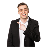 Successful Businessman in Formal Attire Pointing At Something png
