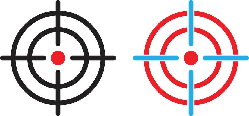 Target icon set in black , blue and red colors . Gun target icon . Goal icon