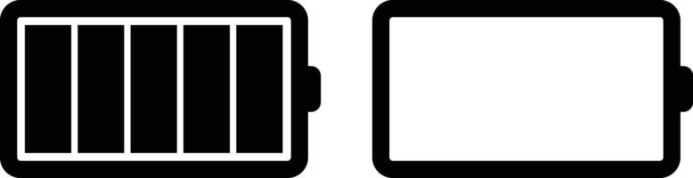Full and empty battery icon set isolated on white background . Battery full charge indicator and low charge icons . illustration vector