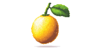 Pixelated lemon with leaf isolated on transparent background png