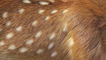 macro view of deer fur showcasing smooth light brown texture with distinctive white spots in natural pattern photo