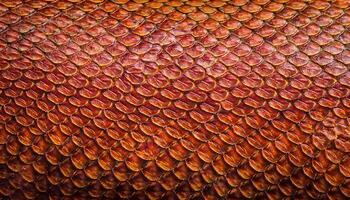 close-up of vibrant orange lizard skin featuring overlapping scales with detailed textures and natural patterns photo
