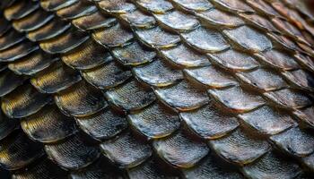 close-up texture of reflective fish scales with overlapping and intricate design in natural lighting photo