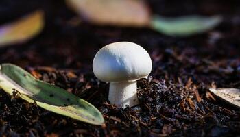 White Button Mushroom in Soil photo