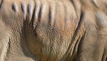 close-up of rhinoceros skin showing textured and rugged armor-like folds and natural patterns photo