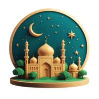 3D Mosque Illustration with Crescent Moon png