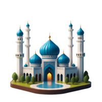Modern 3D Mosque with Blue Minarets png