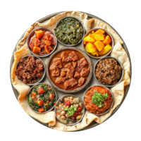 Ethiopian Injera Bread with Assorted Spicy Stews, Isolated on Transparent Background png