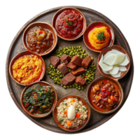 Authentic Ethiopian Injera with Colorful Spicy Stews, Isolated on Transparent Background png