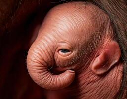 a side view of an elephant fetus in advanced developmental stage showcasing detailed skin texture and facial features photo