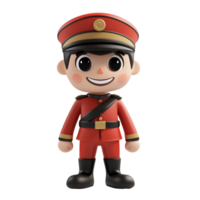 3D Cartoon-Style Toy Soldier in Oversized Uniform, Friendly Pose, Isolated on Transparent Background png