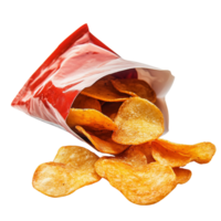 Crispy Spicy Chips Spilling from Open Bag, Isolated on Transparent Background png