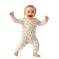 Joyful Baby in Cute Onesie Taking First Steps, Smiling Brightly, Isolated on Transparent Background png