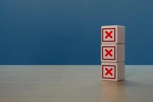 Negative thinking, wrong mark on empty space. business concept photo
