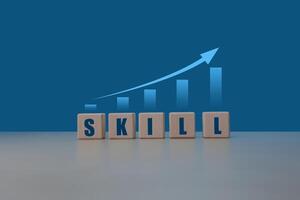 Skill text with development and growth arrows. business concept photo
