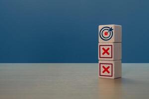 Wrong to the goal of success. With empty space. business concept photo