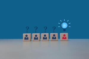 team with problem mindset and a light bulb leader, ingenuity and a different mindset photo